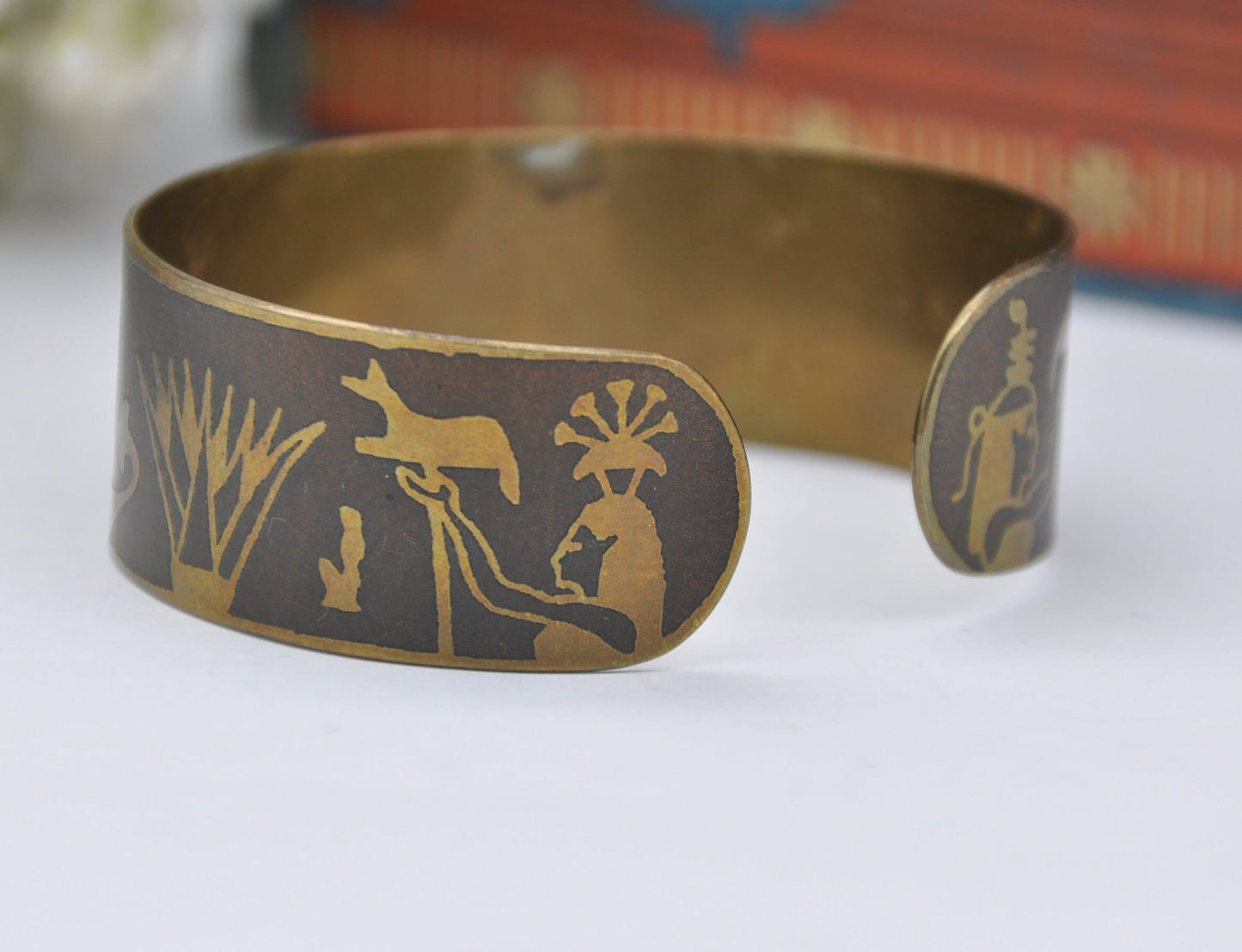 Vintage Egyptian Revival Brass Cuff Bangle