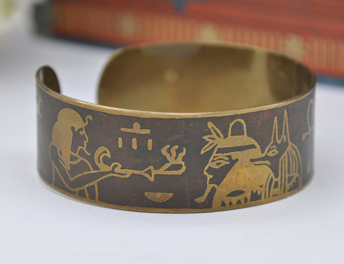 Vintage Egyptian Revival Brass Cuff Bangle