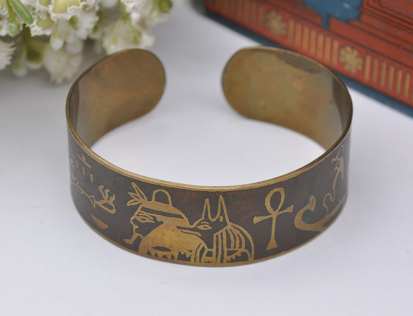 Vintage Egyptian Revival Brass Cuff Bangle