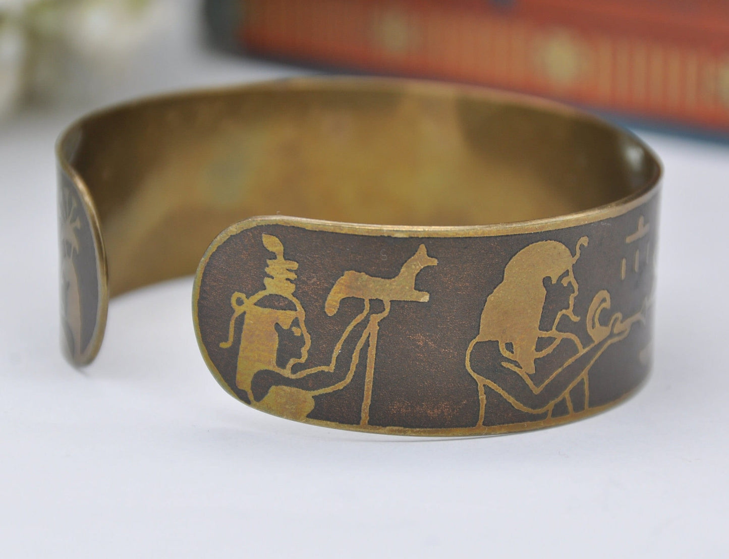 Vintage Egyptian Revival Brass Cuff Bangle