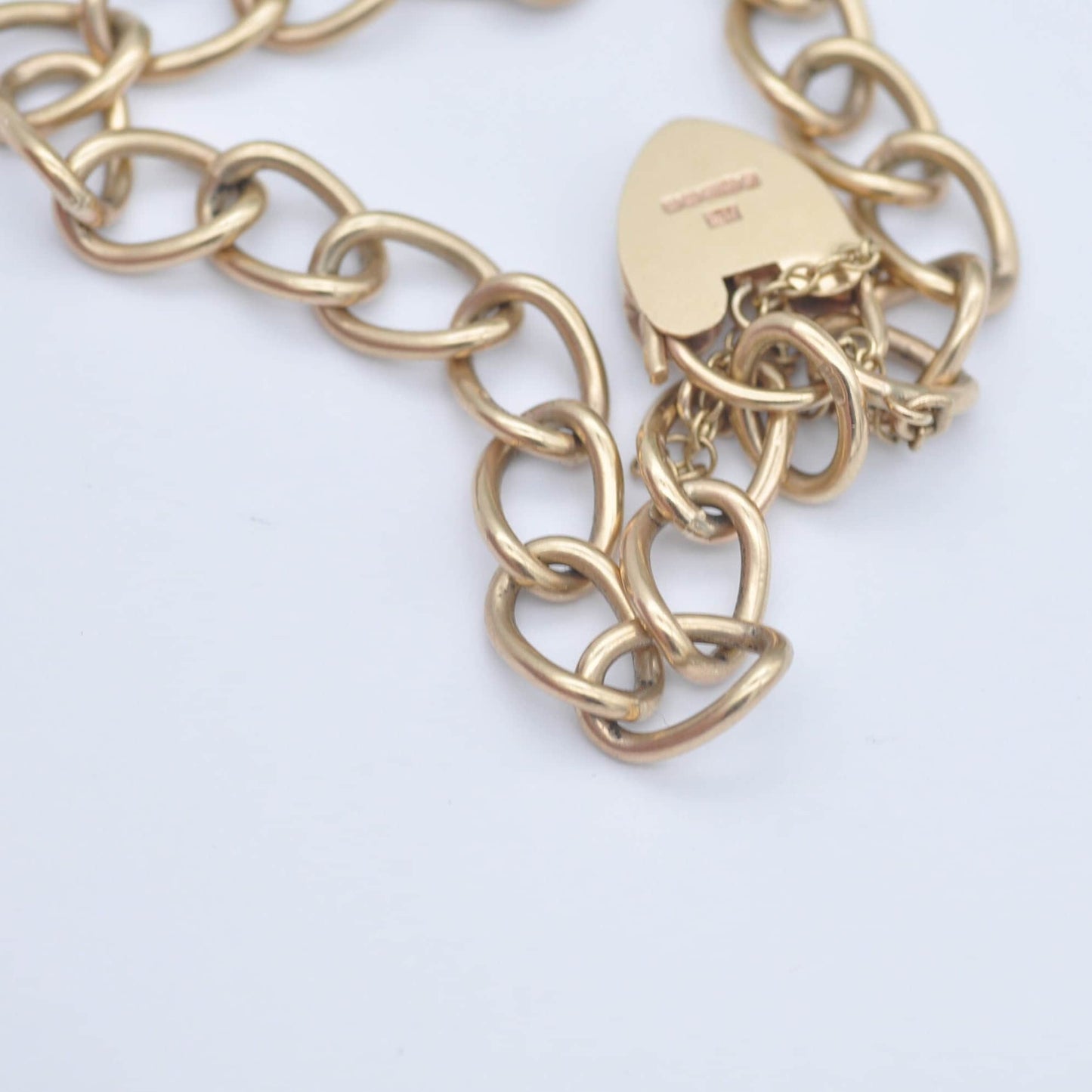 Vintage 9ct Gold Heart Padlock Clasp Curb Link Chain Bracelet 1973