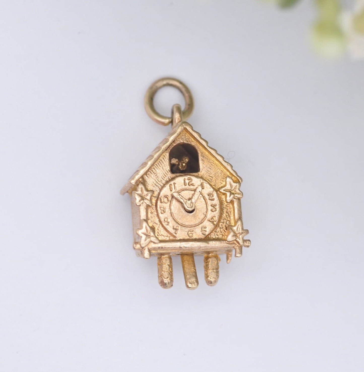 Vintage 9ct Gold Cuckoo Clock Charm Pendant 1968 with Articulated Moving Hands and Bird