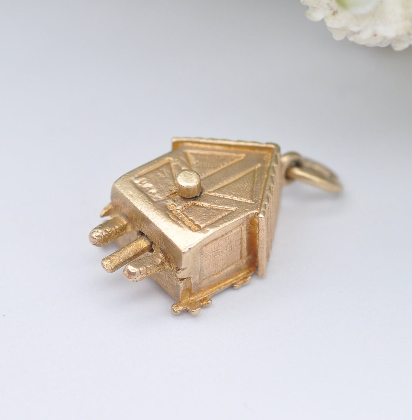 Vintage 9ct Gold Cuckoo Clock Charm Pendant 1968 with Articulated Moving Hands and Bird
