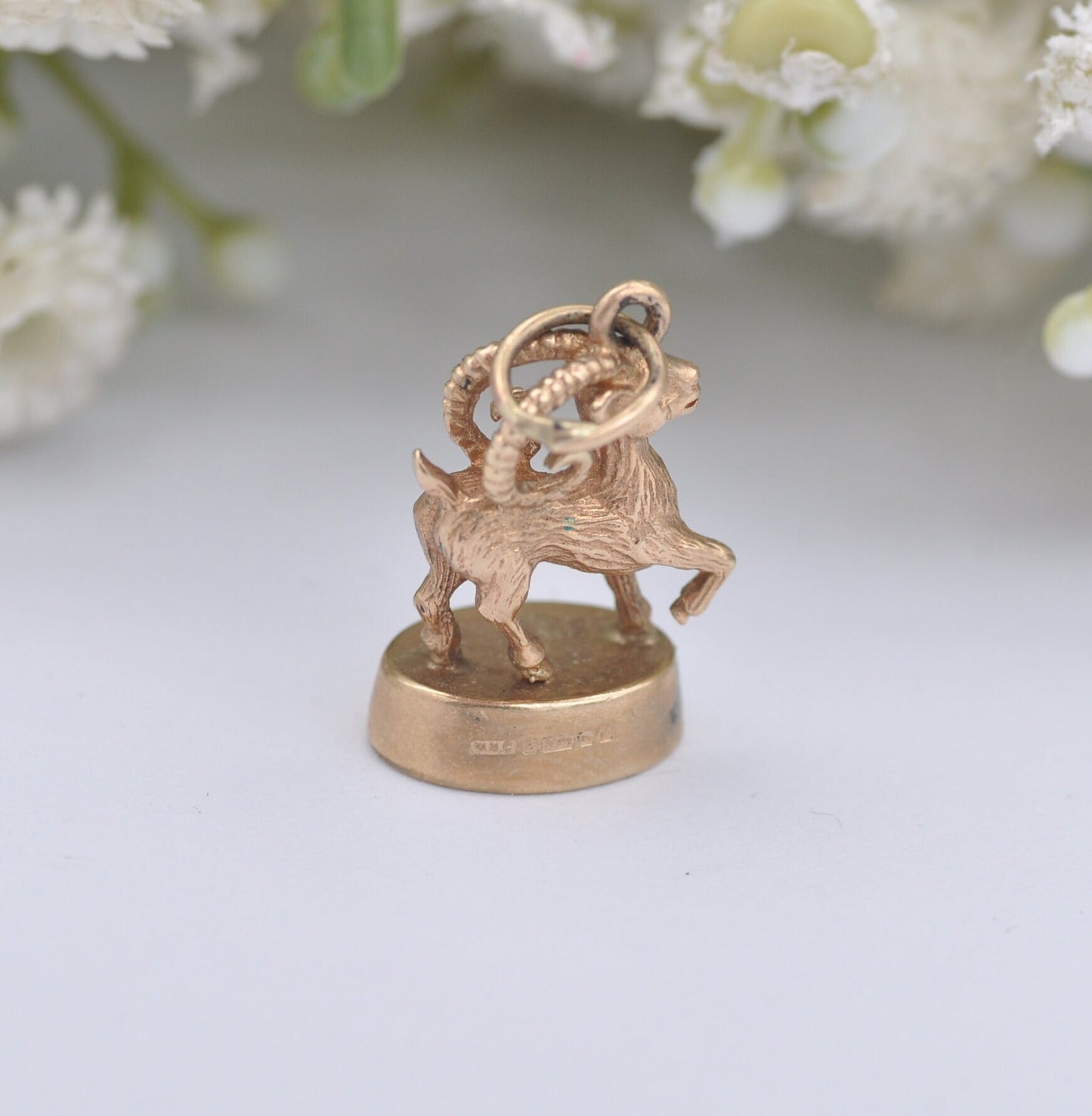 Vintage 9ct Rose Gold Aries Fob Charm Pendant 1973