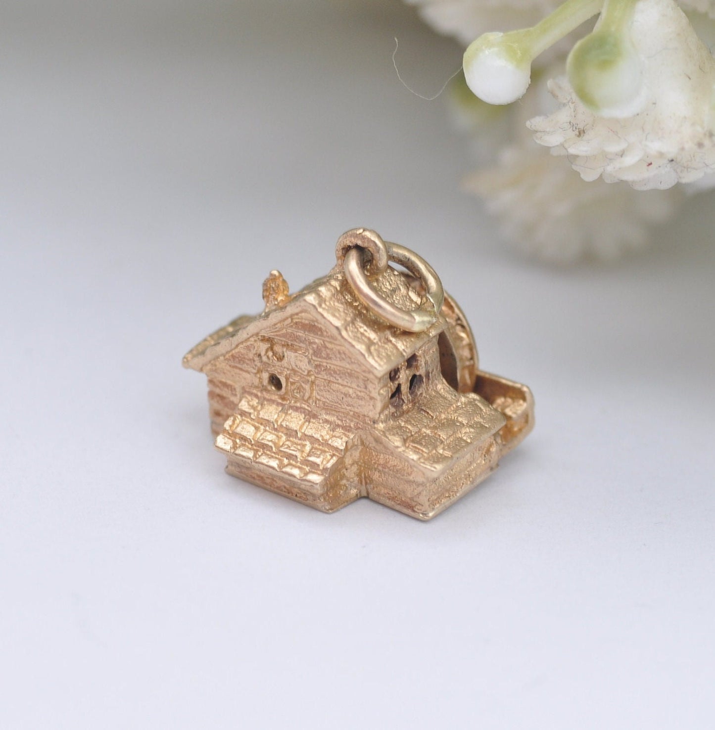 Vintage 9ct Gold Watermill Charm Pendant 1970
