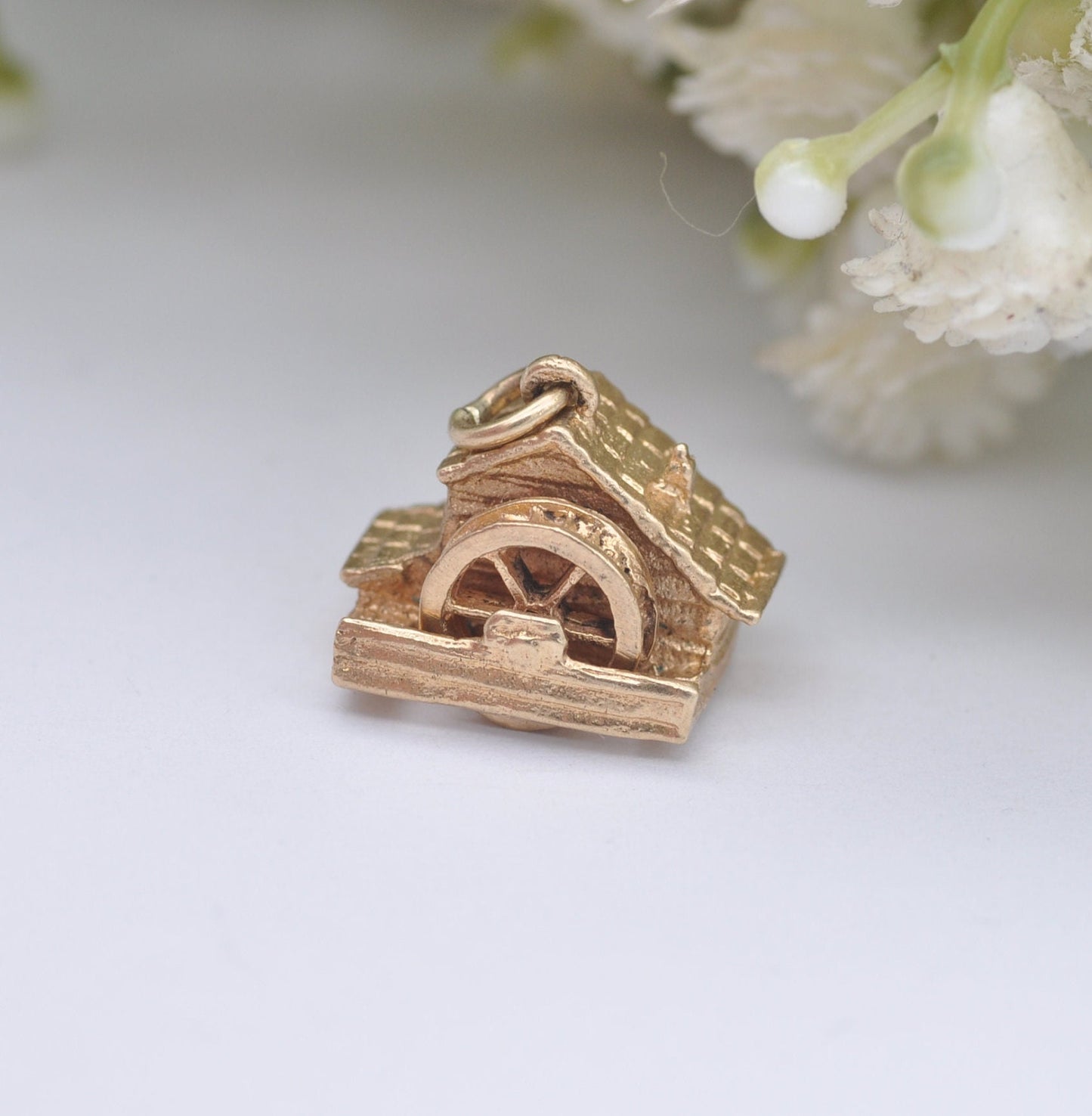 Vintage 9ct Gold Watermill Charm Pendant 1970
