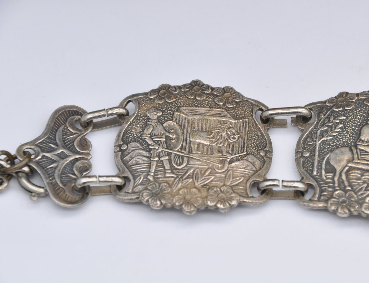 Vintage Cervantes Don Quixote Silver Tone Panel Bracelet