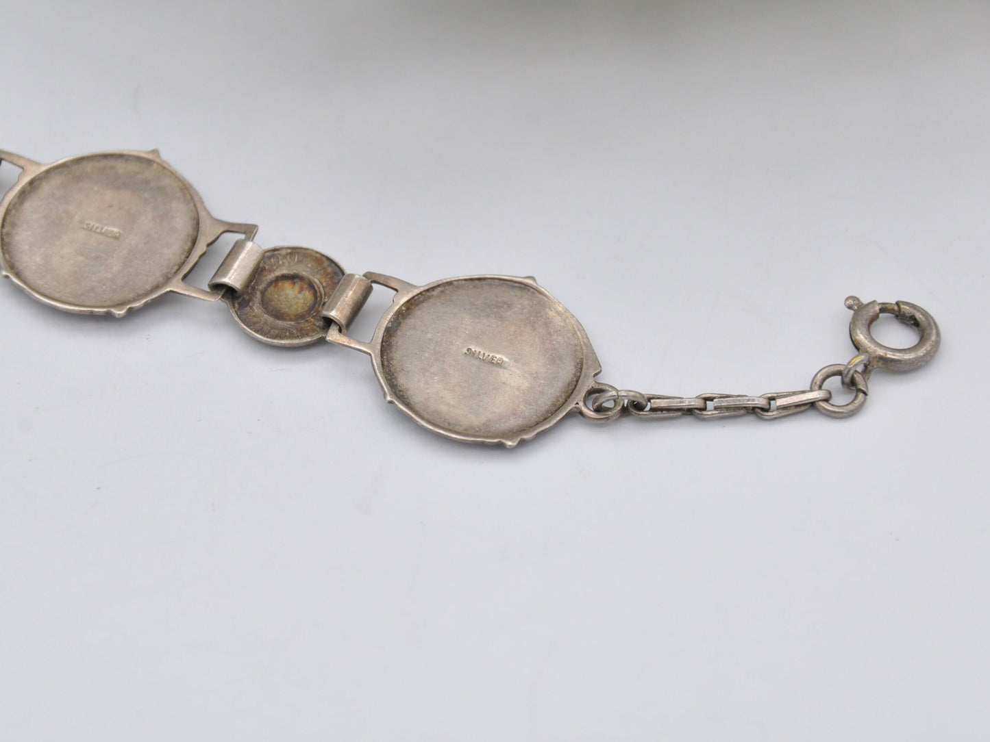 Vintage Scottish Sterling Silver Rose Enamel Panel Link Bracelet