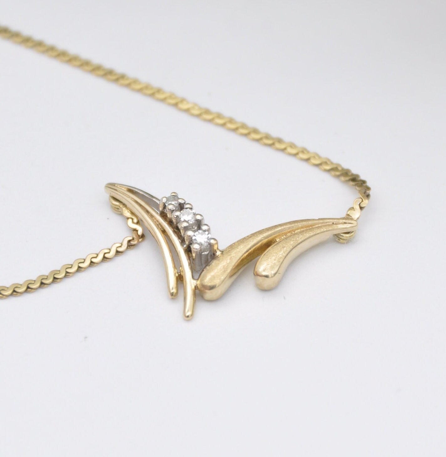 Vintage 9ct Gold Diamond Necklace 1982 - with Integral Pendant