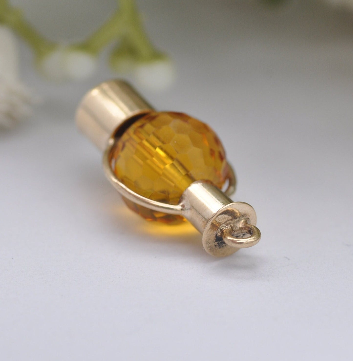 Vintage 9ct Gold Lamp Charm with Orange Crystal Glass Body 1974