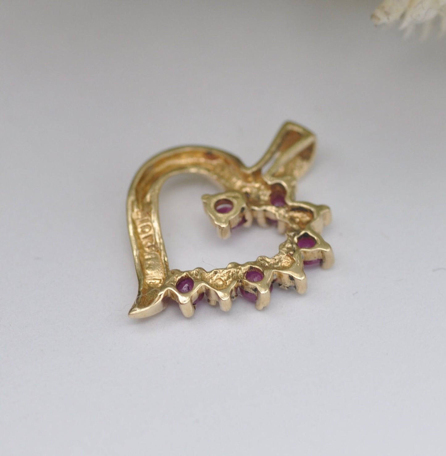 Vintage 10ct Gold Ruby and Diamond and Heart Pendant