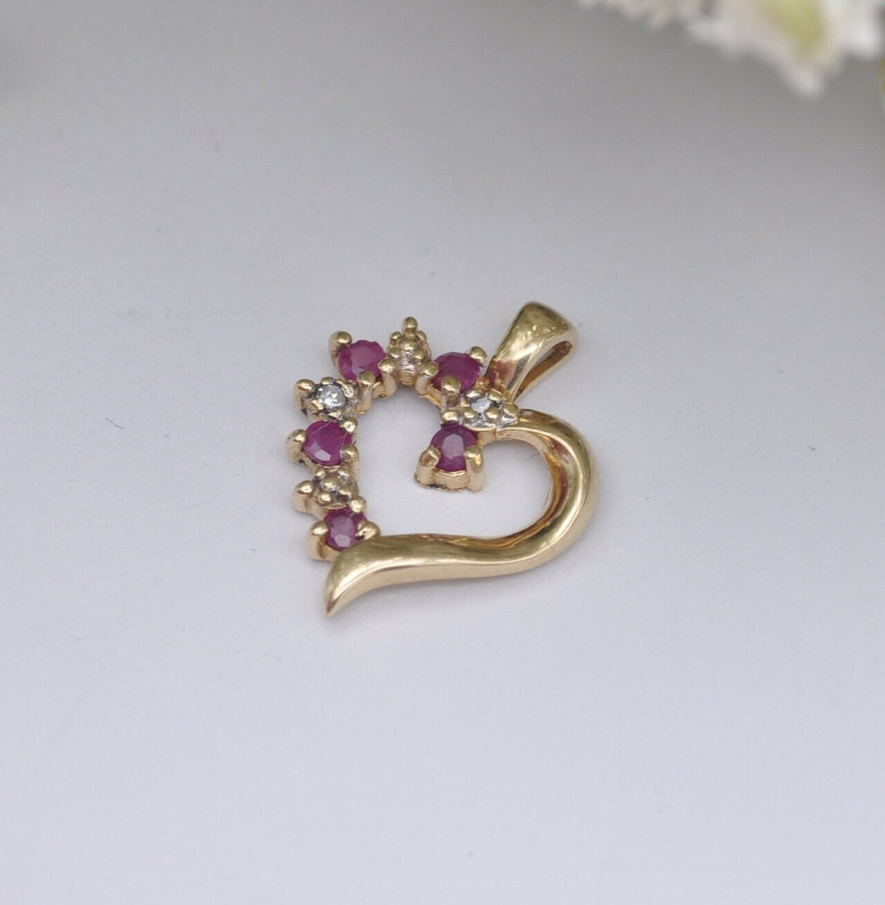 Vintage 10ct Gold Ruby and Diamond and Heart Pendant