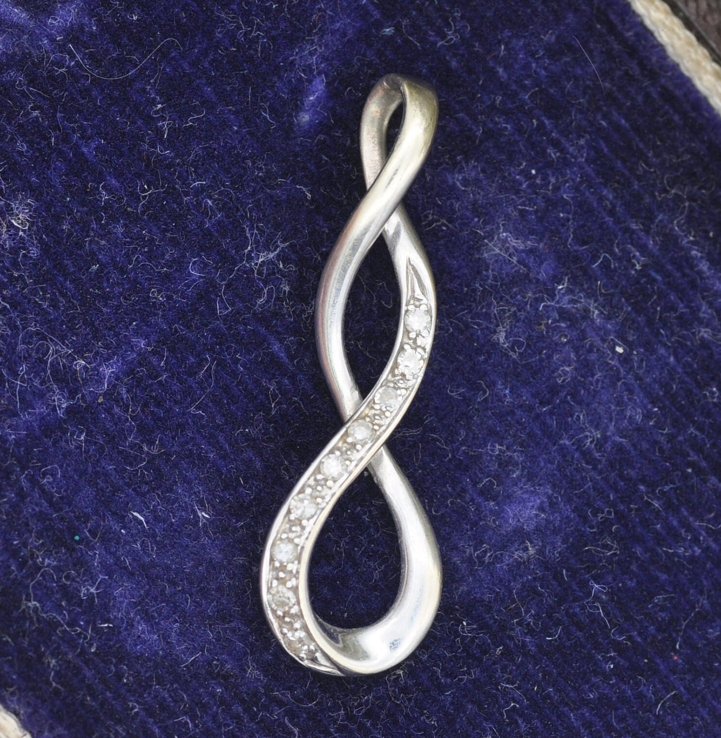 9ct White Gold Diamond Pendant - Delicate Twisted Necklace