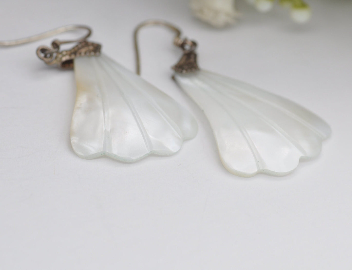 Vintage Sterling Silver Mother of Pearl Shell Earrings