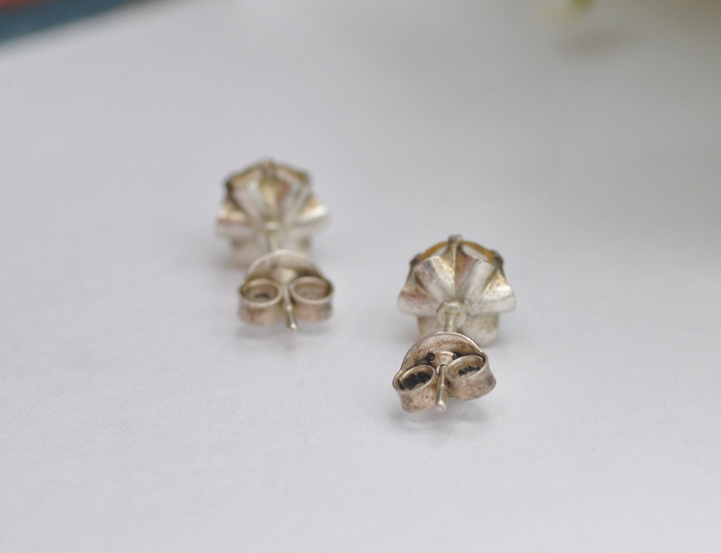 Vintage Sterling Silver Citrine Stud Earrings