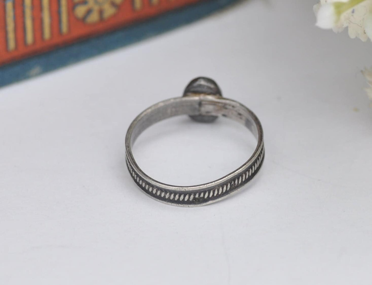 Vintage European Silver Midi Ring with Blue Stone
