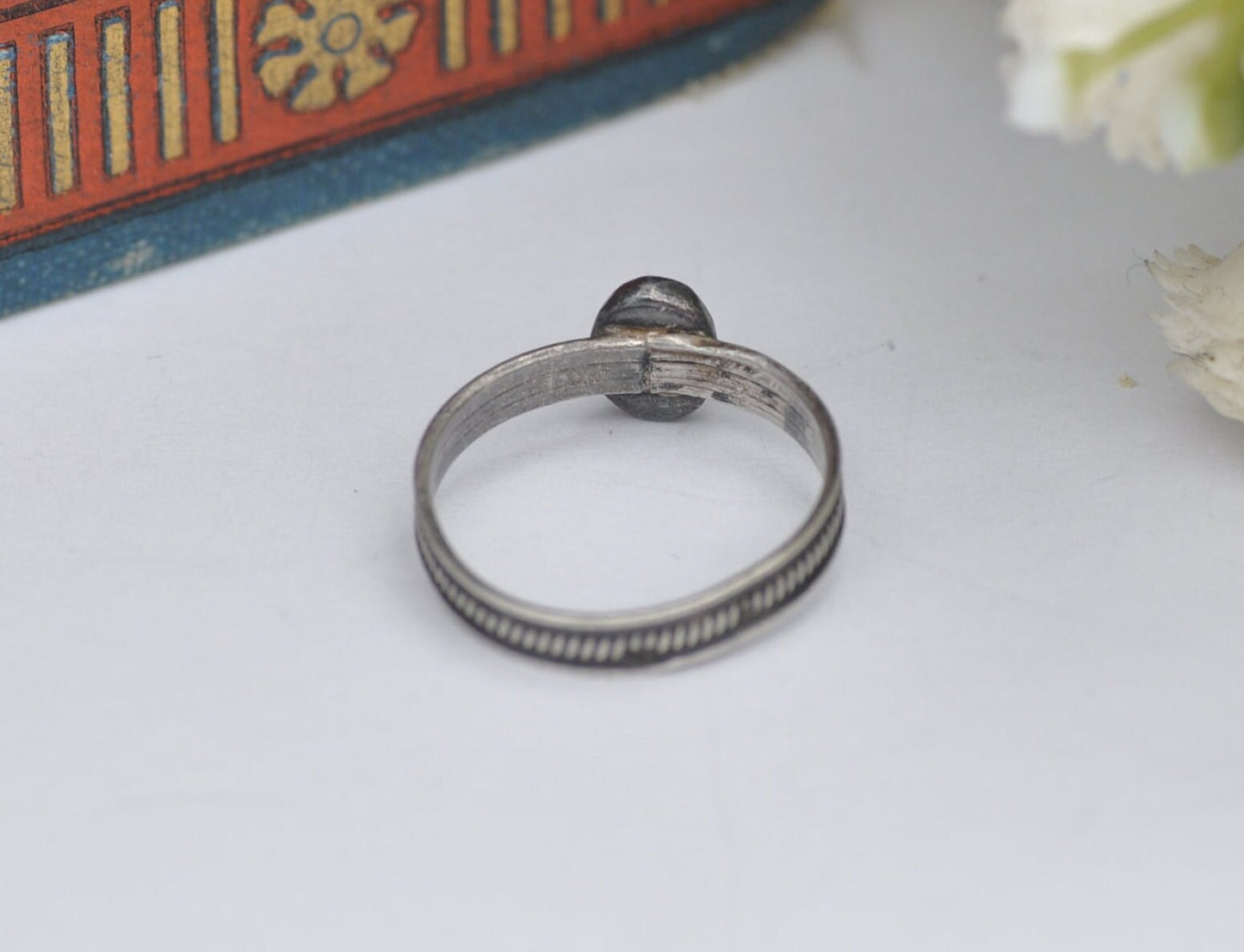 Vintage European Silver Midi Ring with Blue Stone