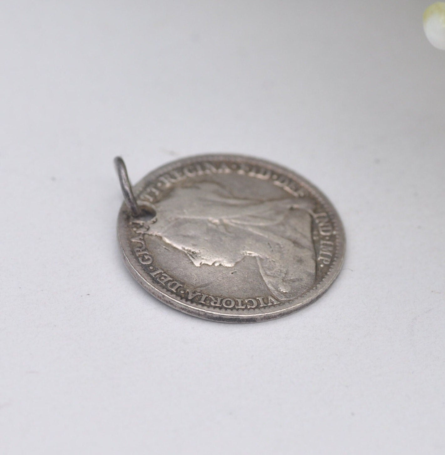 Antique Victorian Silver Threepence 1895 Coin Charm Pendant - Pierced Coin Jewellery