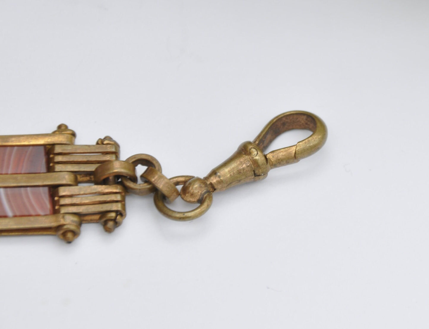 Antique Red Banded Agate Watch Fob with Dog Clip