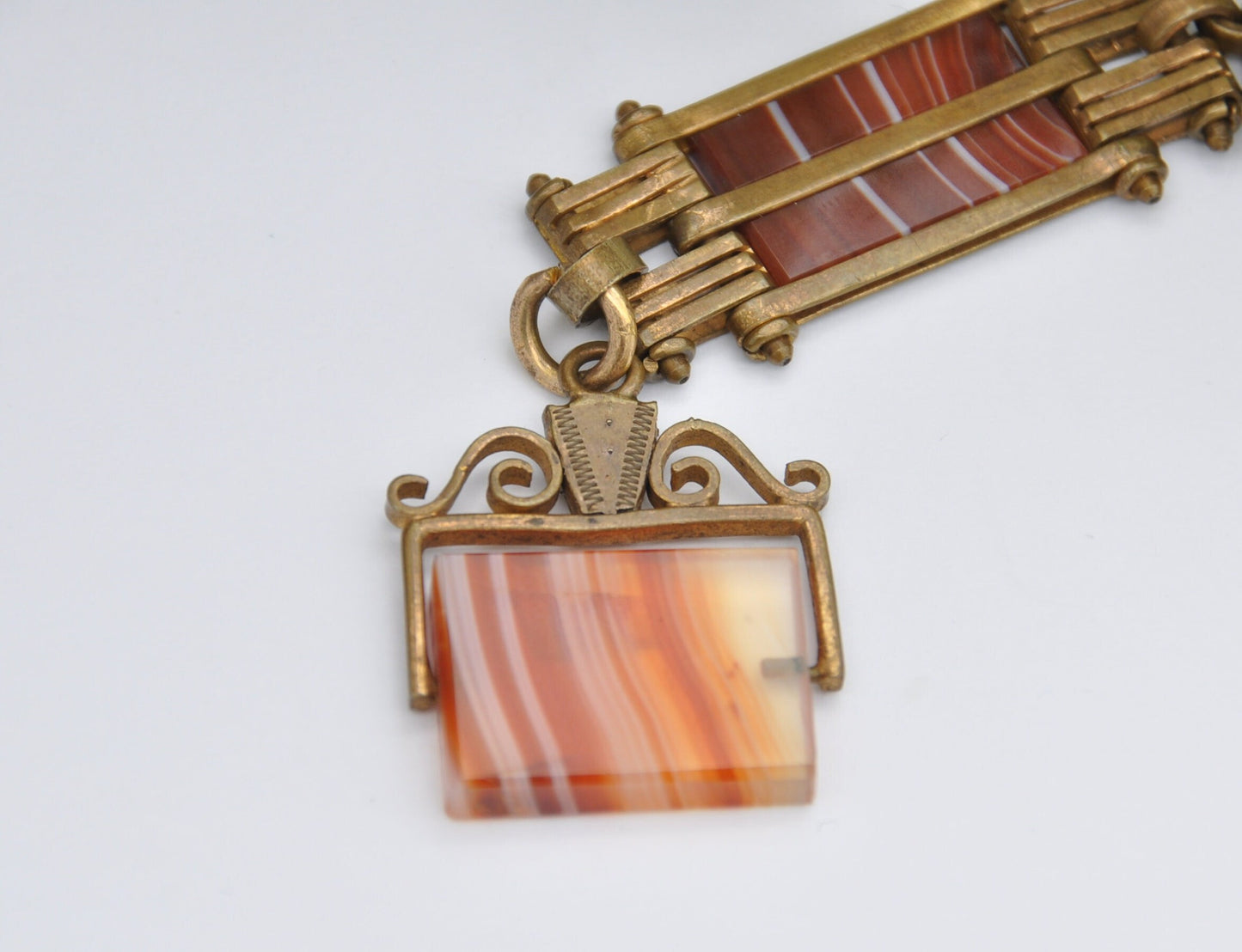 Antique Red Banded Agate Watch Fob with Dog Clip