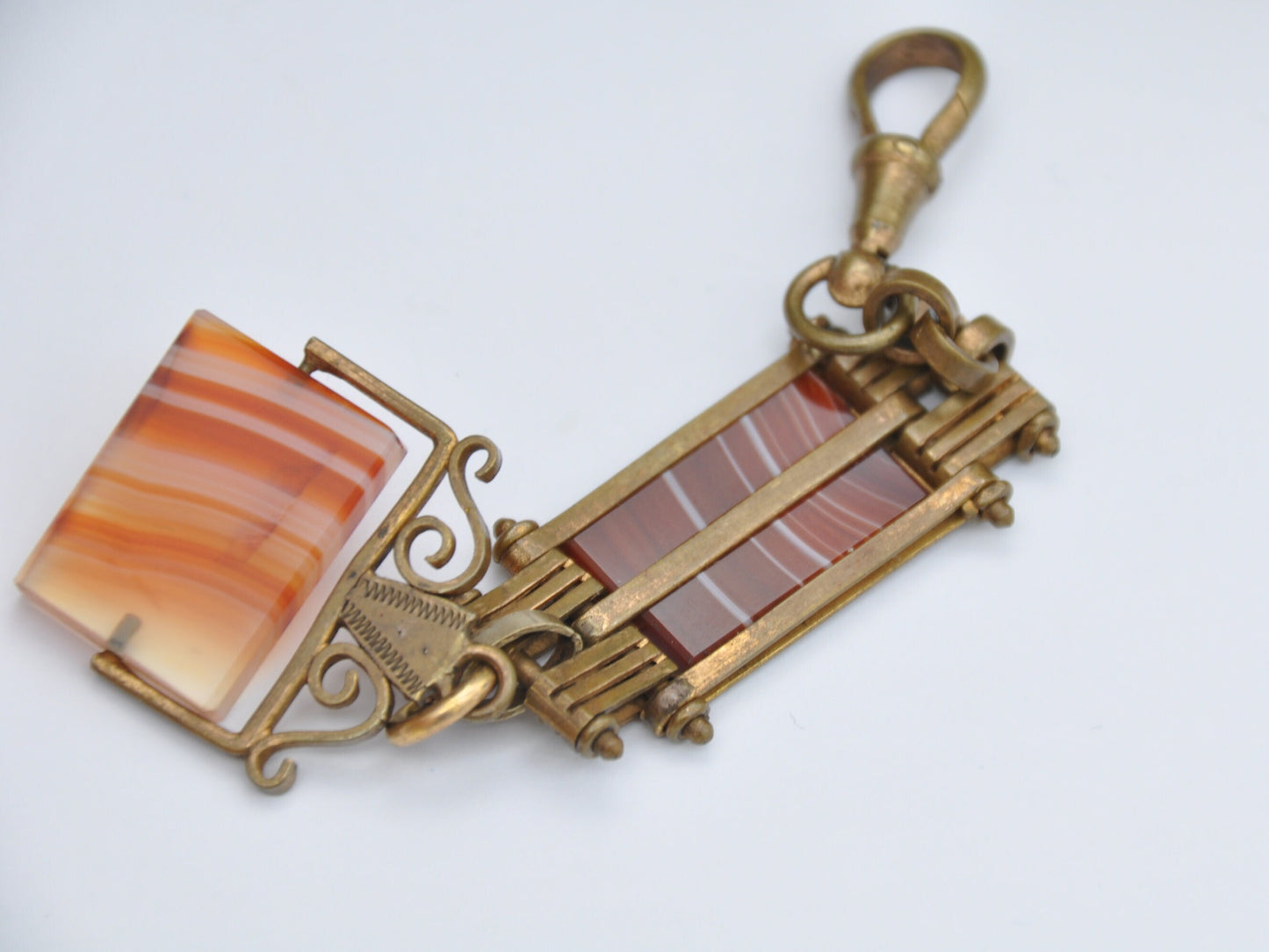 Antique Red Banded Agate Watch Fob with Dog Clip