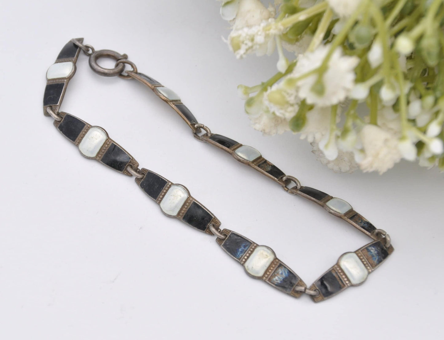 Vintage Aksel Holmsen Silver Enamel Panel Bracelet