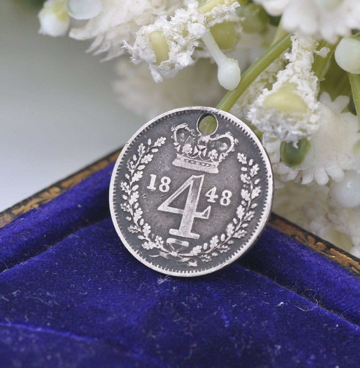 Antique Victorian Silver Fourpence 1848 Coin Charm Pendant - Young Head | Old Groat | Pierced Coin Jewellery