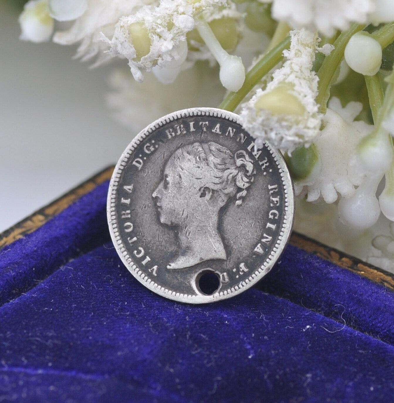 Antique Victorian Silver Fourpence 1848 Coin Charm Pendant - Young Head | Old Groat | Pierced Coin Jewellery