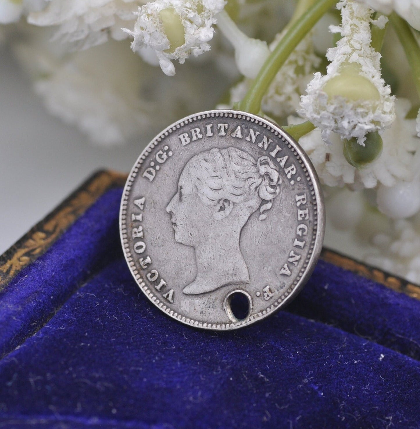 Antique Victorian Silver Fourpence 1875 Maundy Coin Charm Pendant - Young Head | Old Groat | Pierced Coin Jewellery