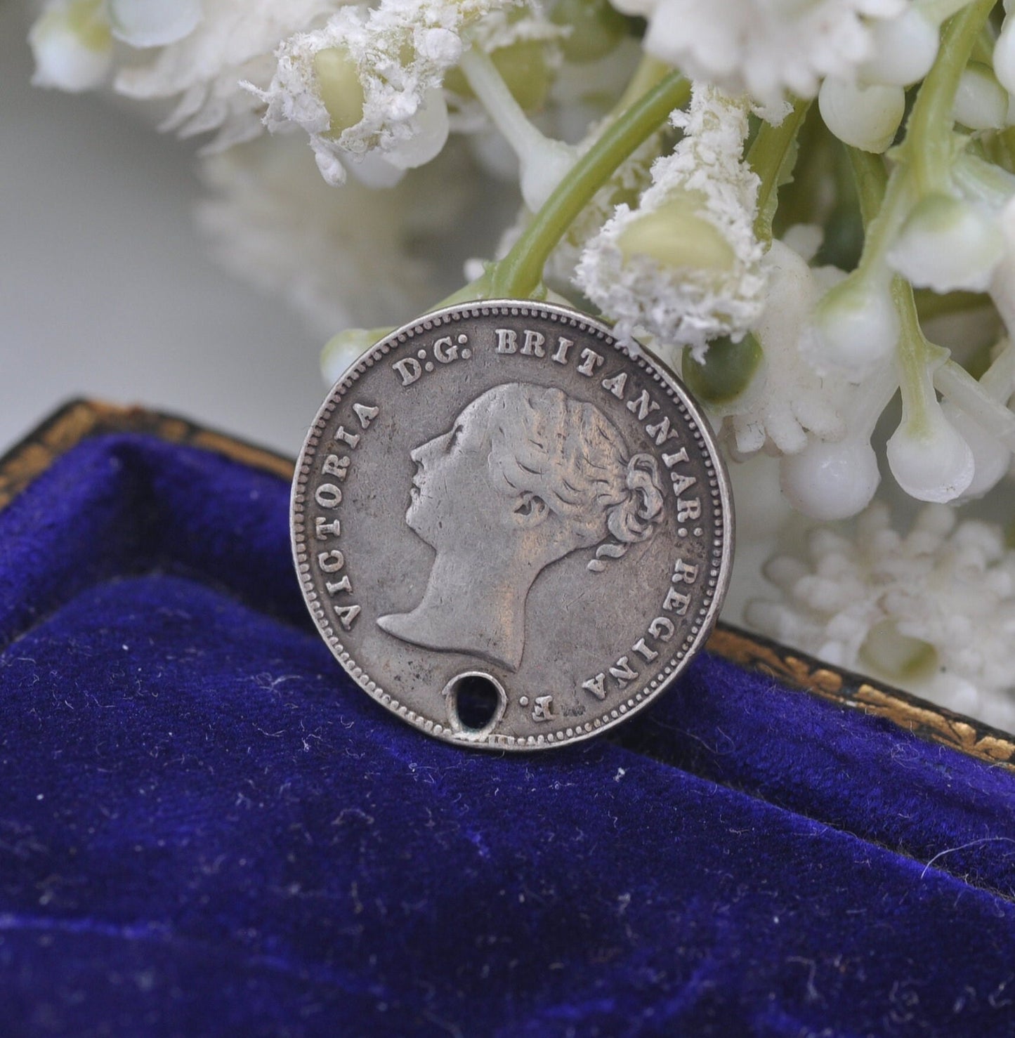 Antique Victorian Silver Fourpence 1875 Maundy Coin Charm Pendant - Young Head | Old Groat | Pierced Coin Jewellery