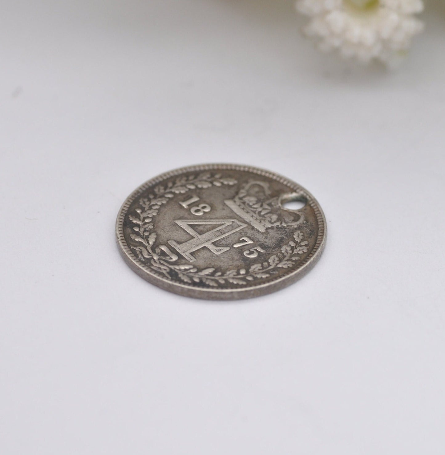 Antique Victorian Silver Fourpence 1875 Maundy Coin Charm Pendant - Young Head | Old Groat | Pierced Coin Jewellery