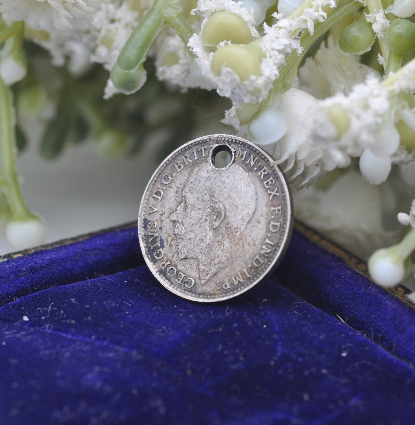 Antique Silver George V Three Pence 1914 Coin Charm Pendant