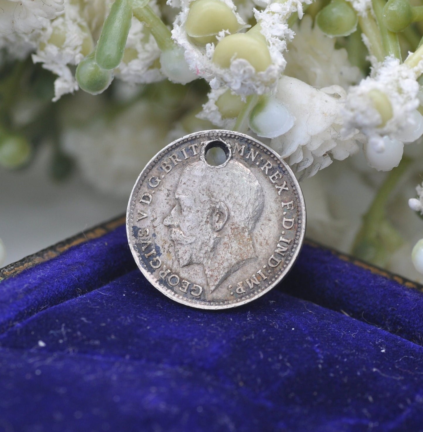 Antique Silver George V Three Pence 1914 Coin Charm Pendant