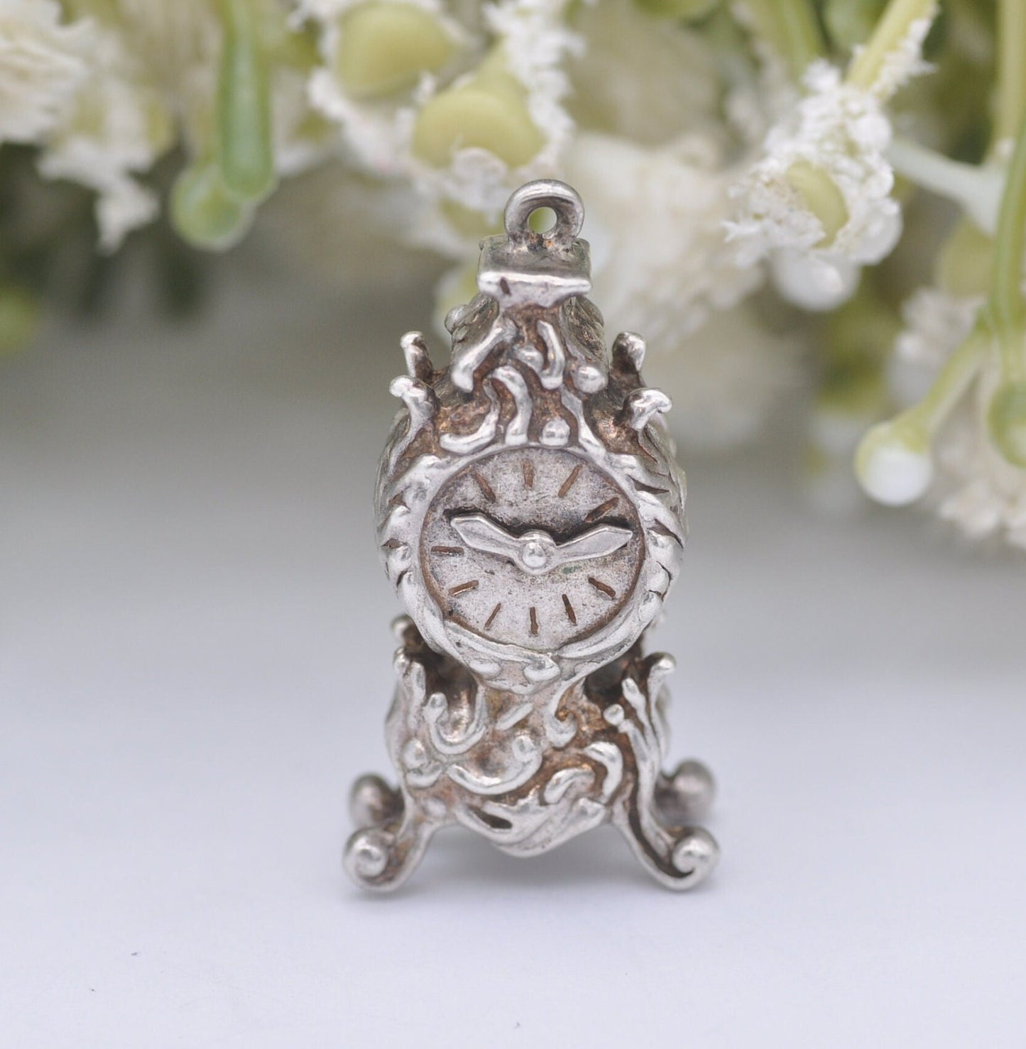 Vintage Sterling Silver Mantel Clock Charm Pendant