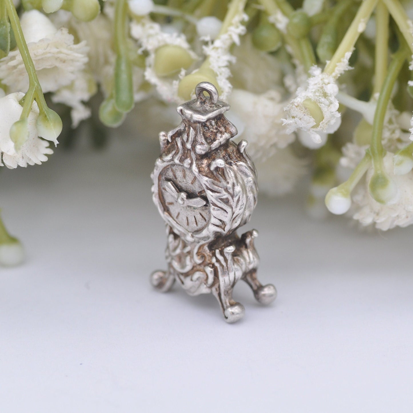 Vintage Sterling Silver Mantel Clock Charm Pendant
