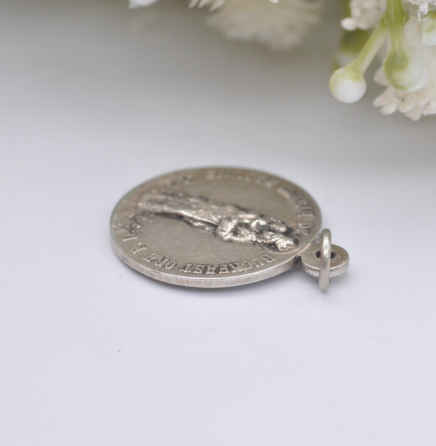 Antique Buckfast Abbey Silver Tone Souvenir Pendant with the Virgin and Child | Mary and Jesus