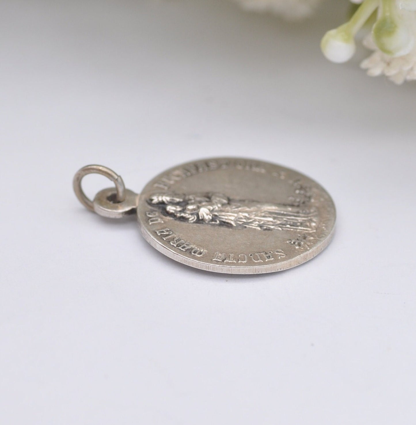 Antique Buckfast Abbey Silver Tone Souvenir Pendant with the Virgin and Child | Mary and Jesus