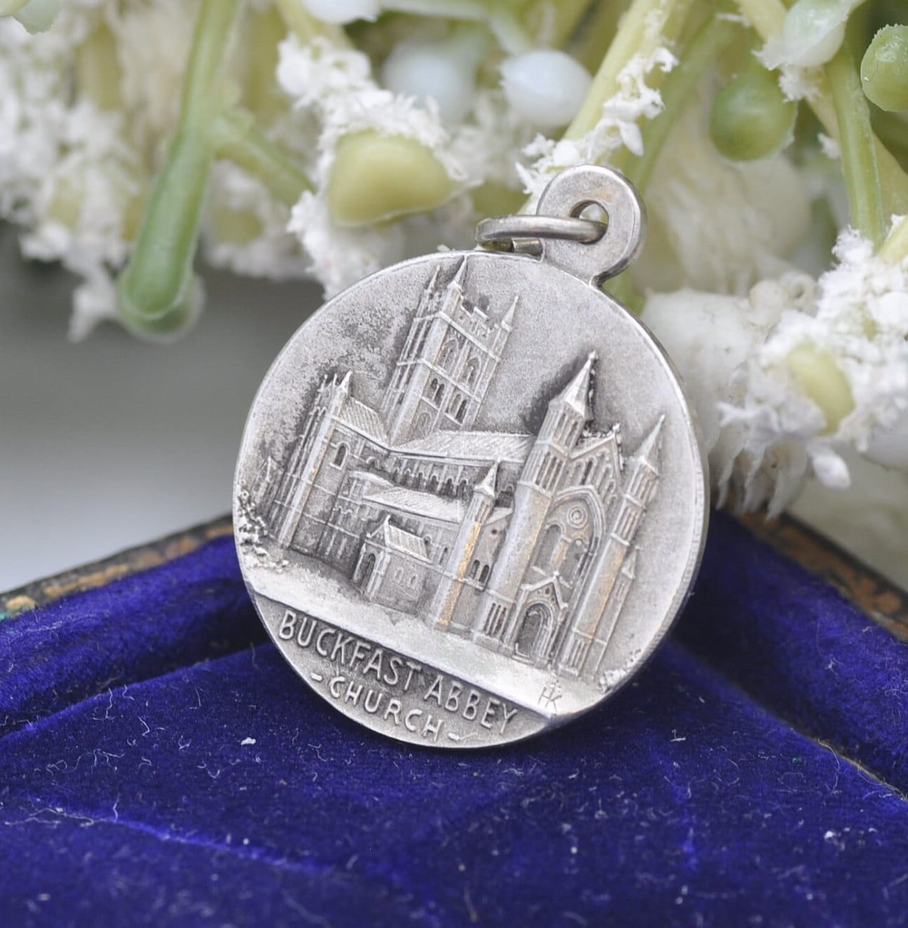 Antique Buckfast Abbey Silver Tone Souvenir Pendant with the Virgin and Child | Mary and Jesus
