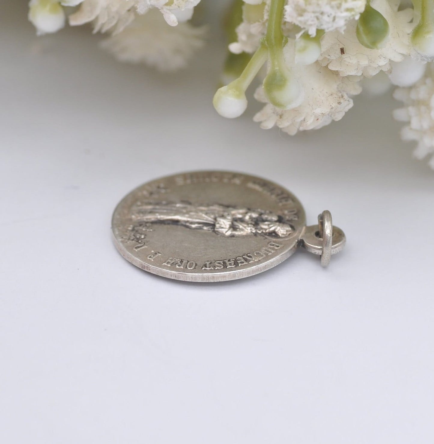 Antique Buckfast Abbey Silver Tone Souvenir Pendant with the Virgin and Child | Mary and Jesus