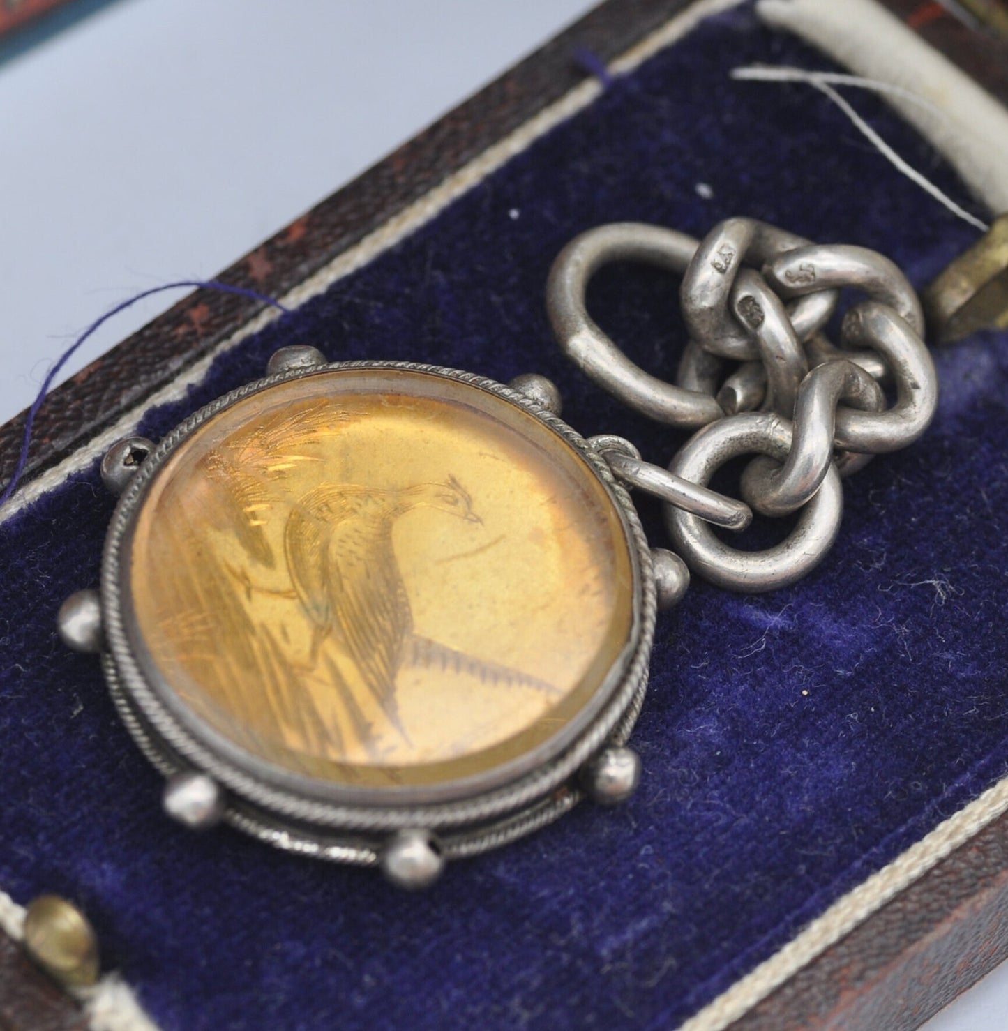 Antique Edward VII Silver 1902 One Shilling Enamelled Coin in Sterling Silver Fob Mount by Thomas James Skelton