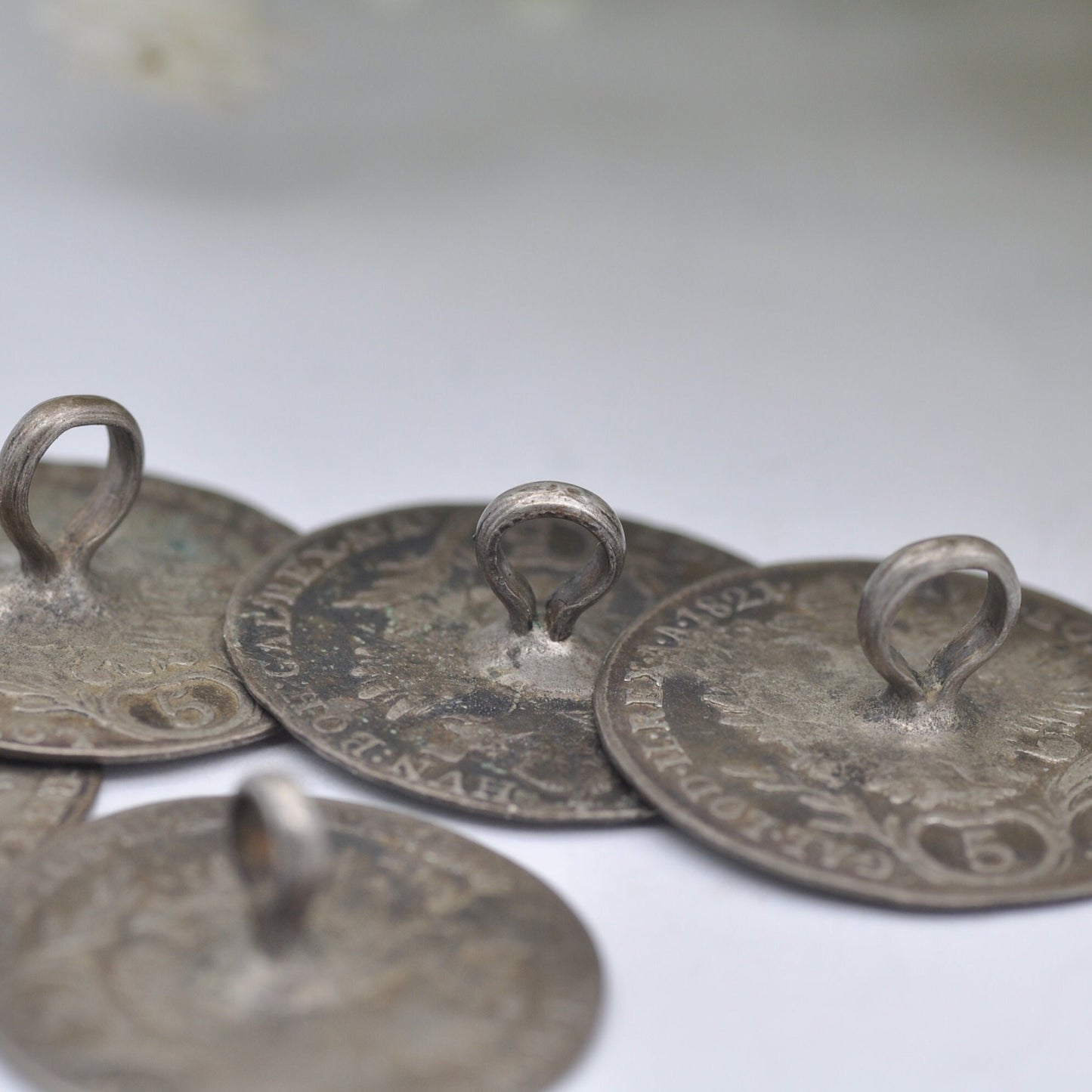 Antique Silver Coin Button Set