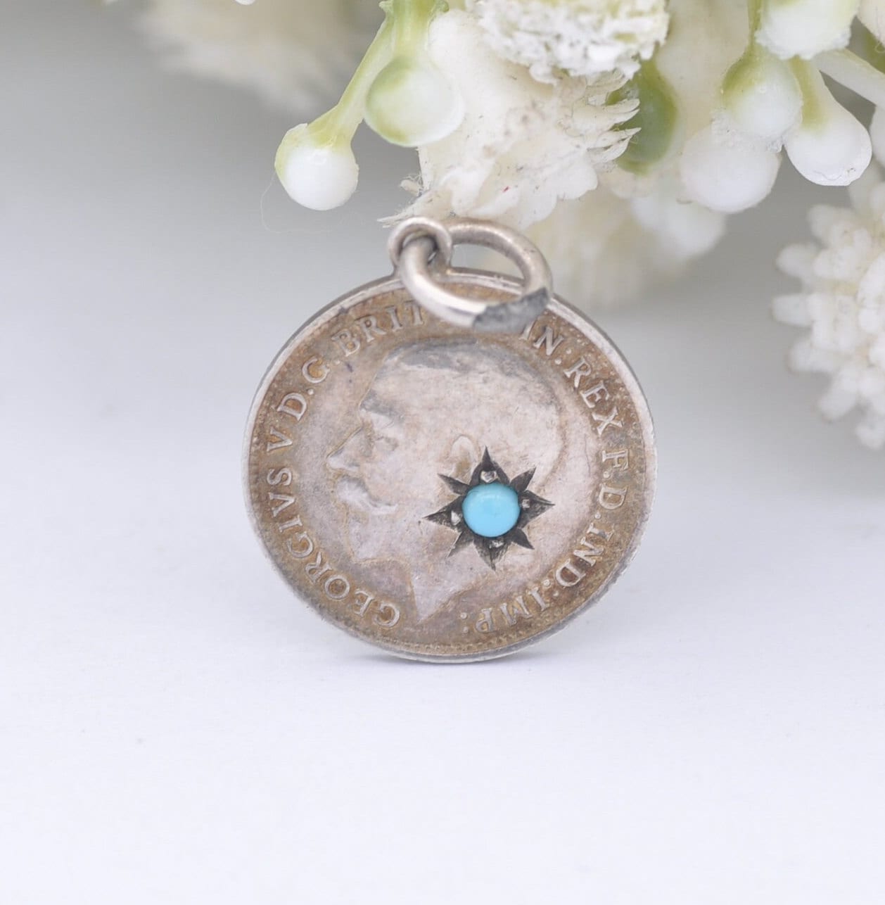 Antique Silver George V Three Pence 1914 Coin Charm Pendant