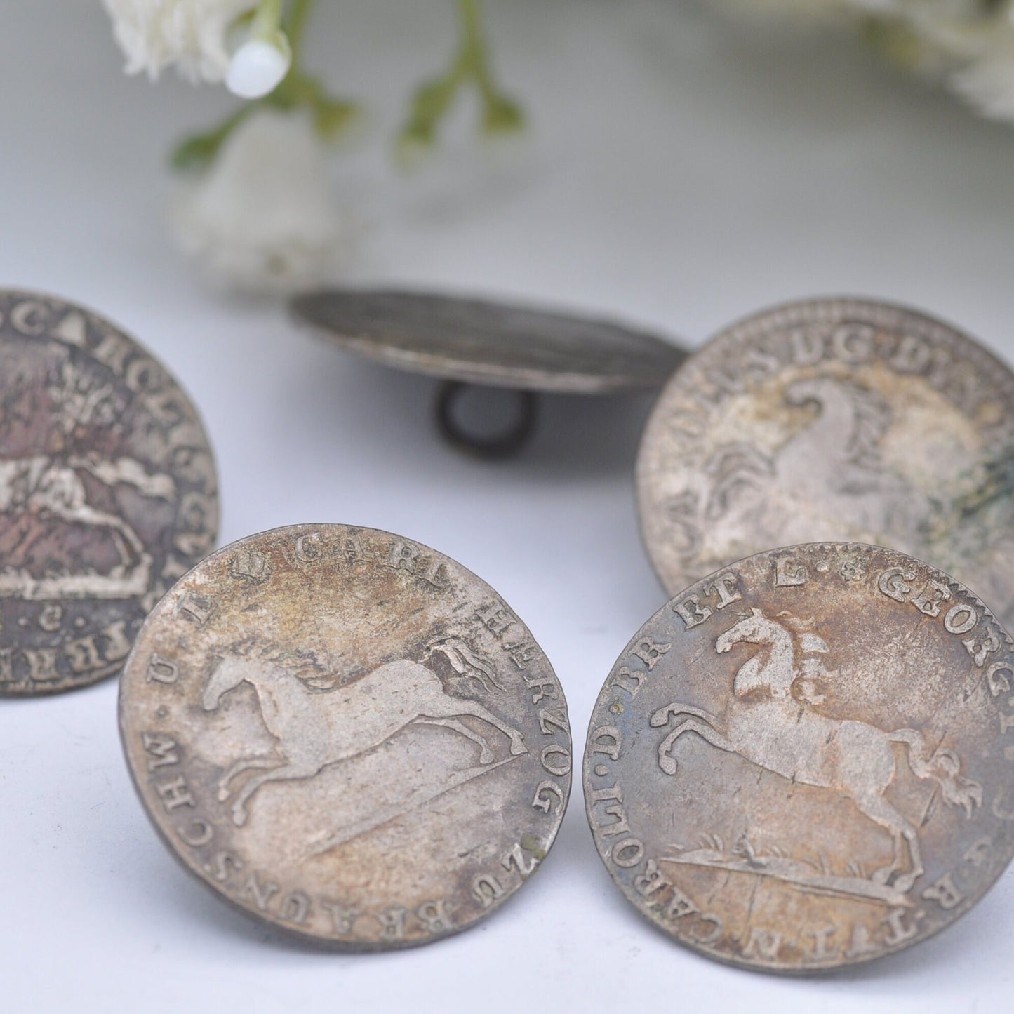 Antique Silver Coin Button Set