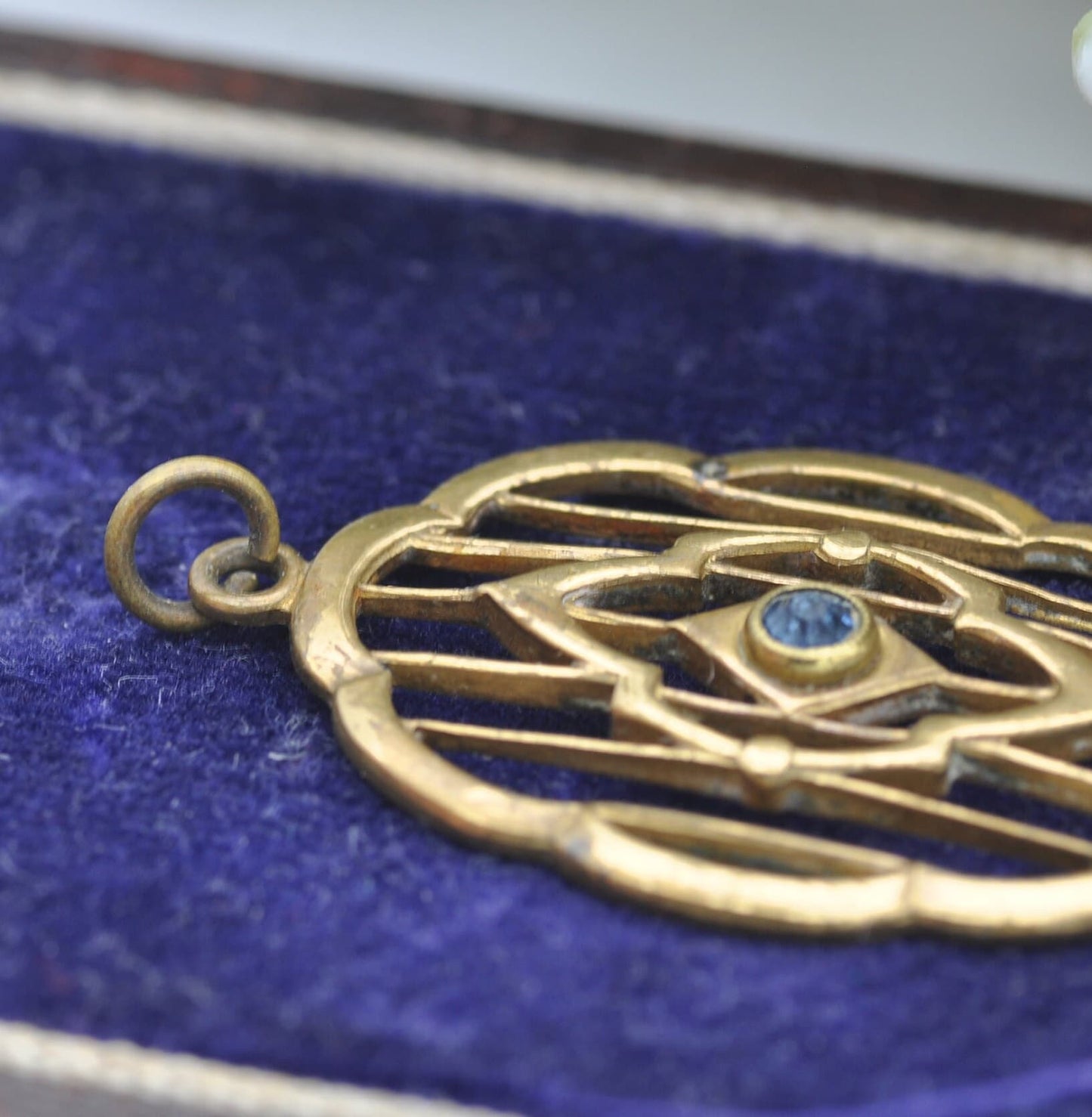 Antique Gold Gilt Blue Paste Pendant