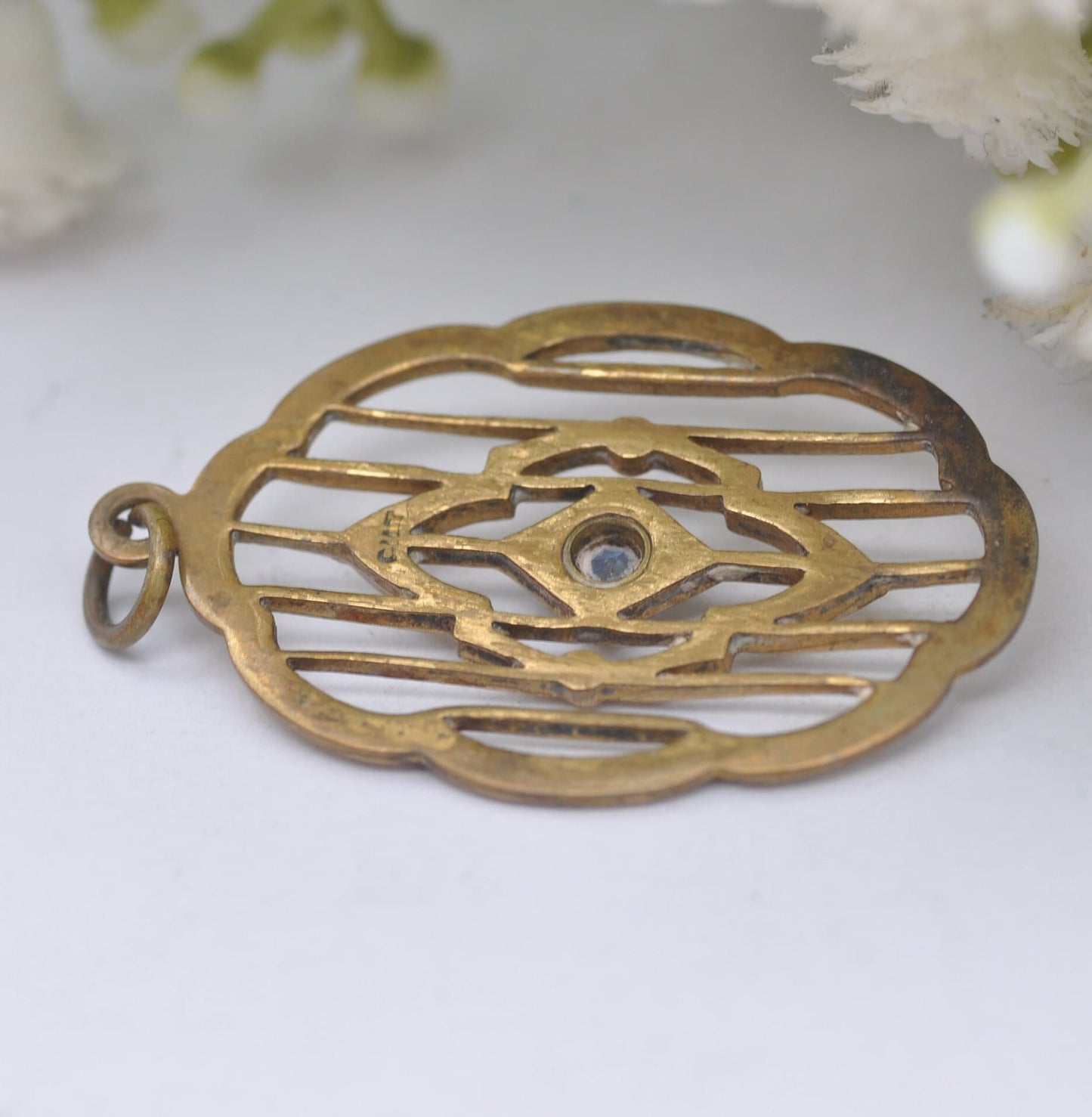 Antique Gold Gilt Blue Paste Pendant