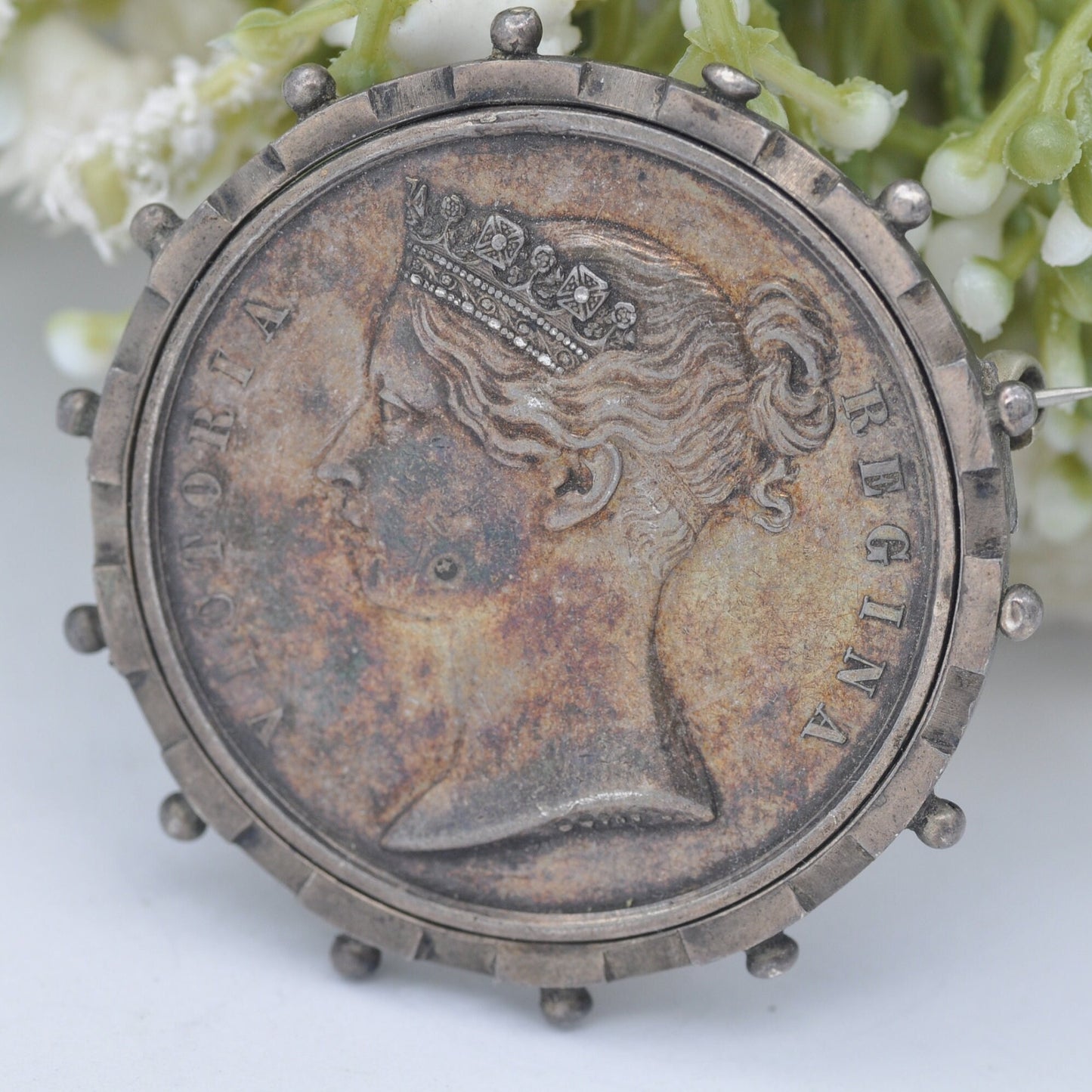 Queen Victoria 1858 India Mutiny Medal Set as a Spinning Brooch