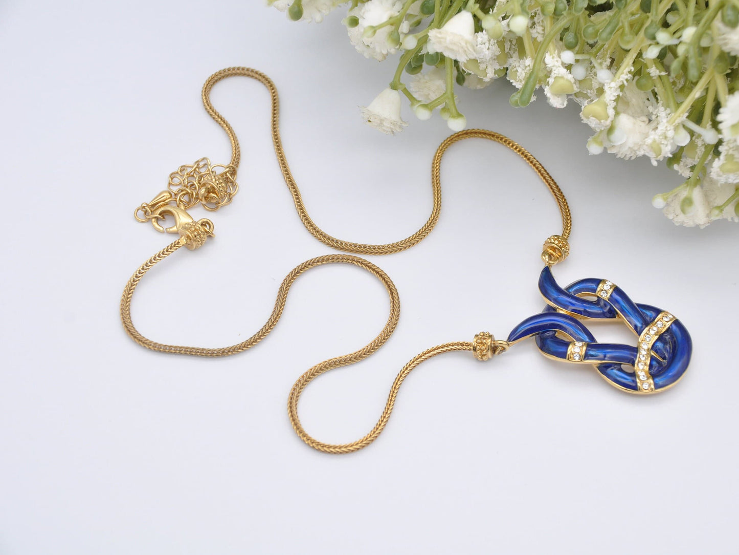 Vintage JBK Enamel Necklace - Jacqueline Kennedy Camrose & Kross | Gold Tone with Blue Enamel and Rhinestone