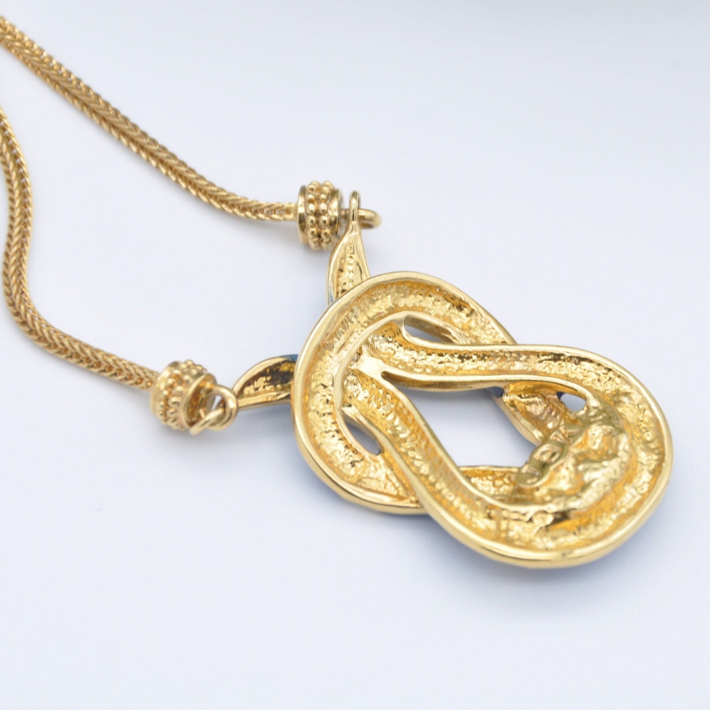 Vintage JBK Enamel Necklace - Jacqueline Kennedy Camrose & Kross | Gold Tone with Blue Enamel and Rhinestone