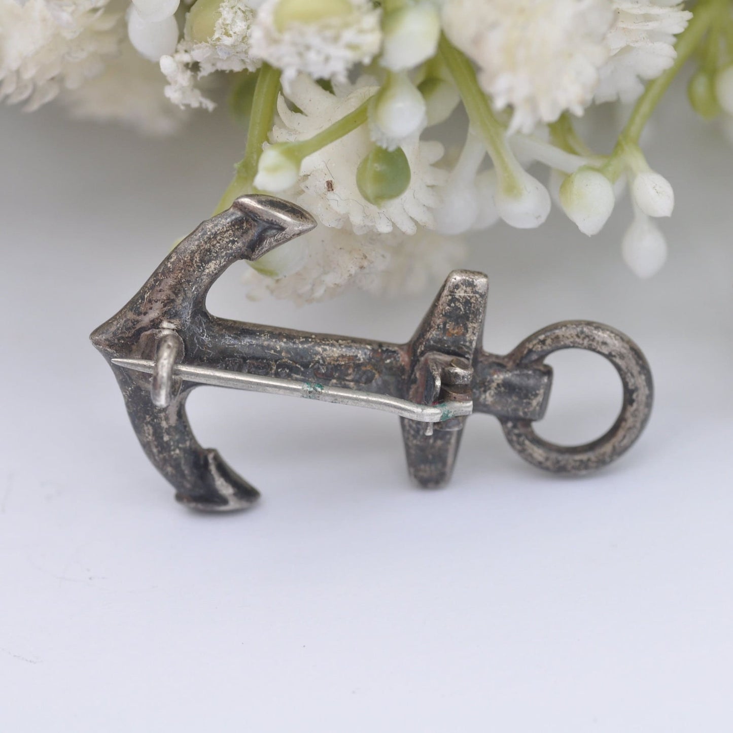 Antique Sterling Silver Scottish Agate Anchor Brooch 1909