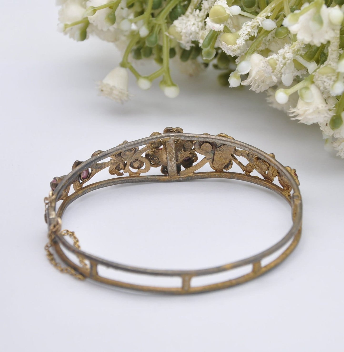 Antique Victorian Red Paste Flower Bangle Bracelet